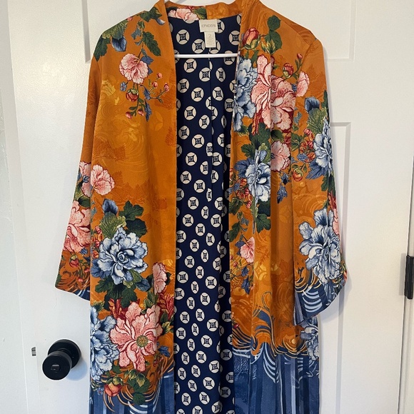 Chicos Kimono Printed Floral Large Open Front Artsy Boho Festival Multicolor 2 - Picture 1 of 11